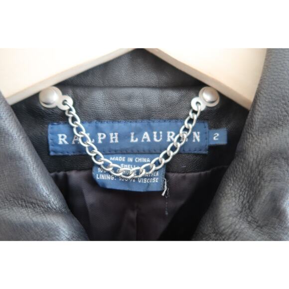 Vintage Ralph Lauren Leather Moto Jacket Black Leather Riders Jacket Size 2 - Picture 3 of 11